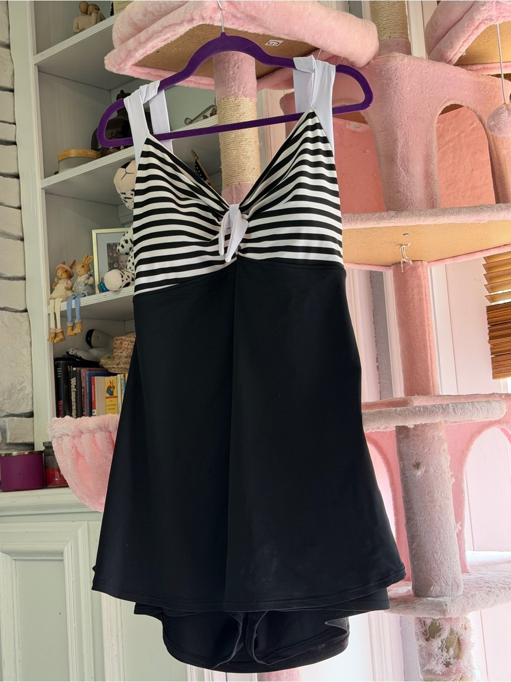 Black & White Striped Tank One-Piece Swimsuit